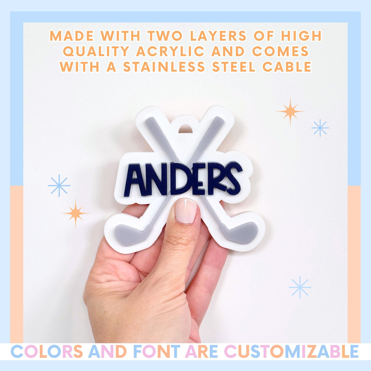 Team Gift Ideas Personalized Bag Tag Custom Name Acrylic Keychain Golf Equipment Identification Marker Youth Sports Organization Perfect Coach Appreciation Present Birthday Party Favor Durable Design Backpack Luggage Marker Colorful