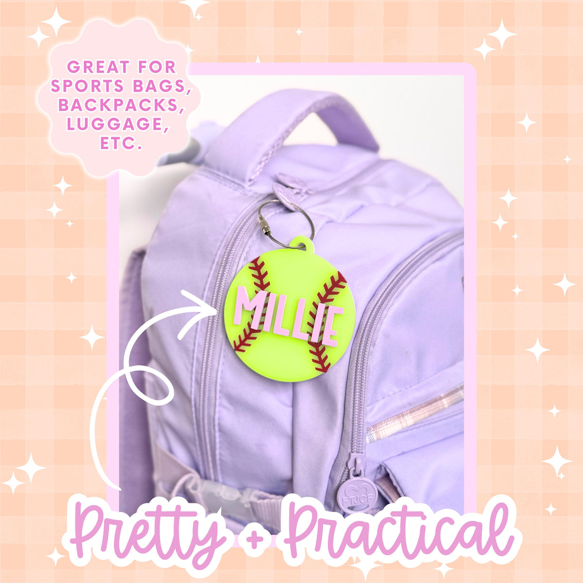 Softball Bag Tag Personalized Gift Acrylic Backpack Charm Keychain Custom Softball Stocking Stuffer Softball Player Gift for Softball Coach