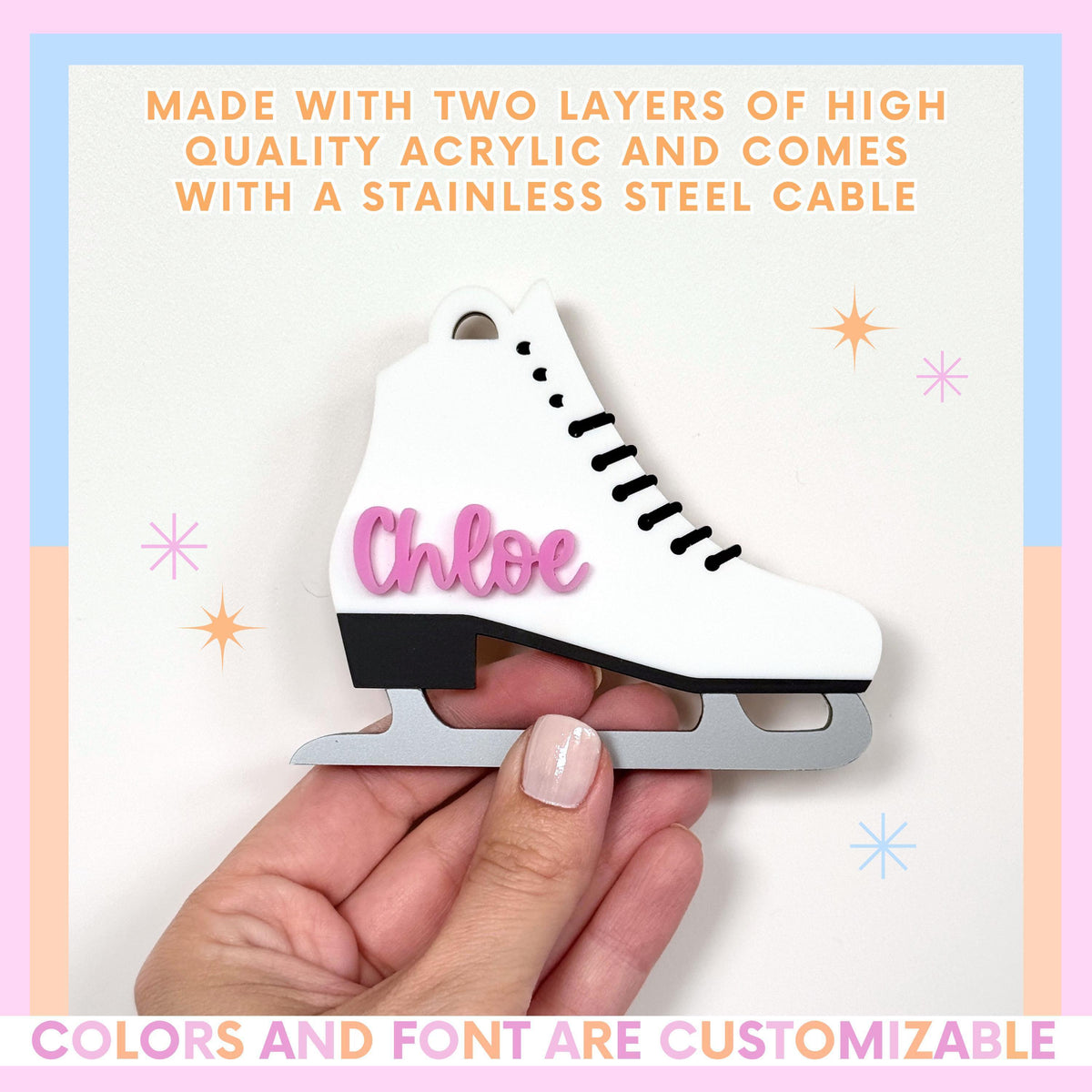 Figure Skating Backpack Tag Personalized Sports Gear Identifier Custom Name Acrylic Keychain Ice Skater Equipment Organization Durable Luggage Tag Perfect Competition Travel Practice Sessions Boy Girl Gift Stocking Stuffer High Quality