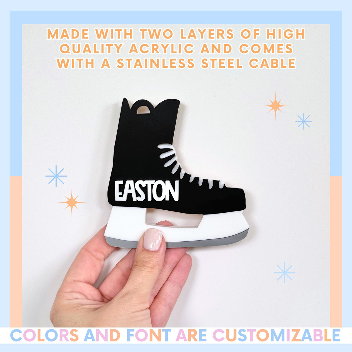 Custom Sports Bag Tag Hockey Equipment Identifier Personalized Name Keychain Youth Player Gift Team Gear Organization Backpack Luggage Label Acrylic Construction Durable Attachment Kids Sports Essential Birthday Stocking Stuffer Tournament