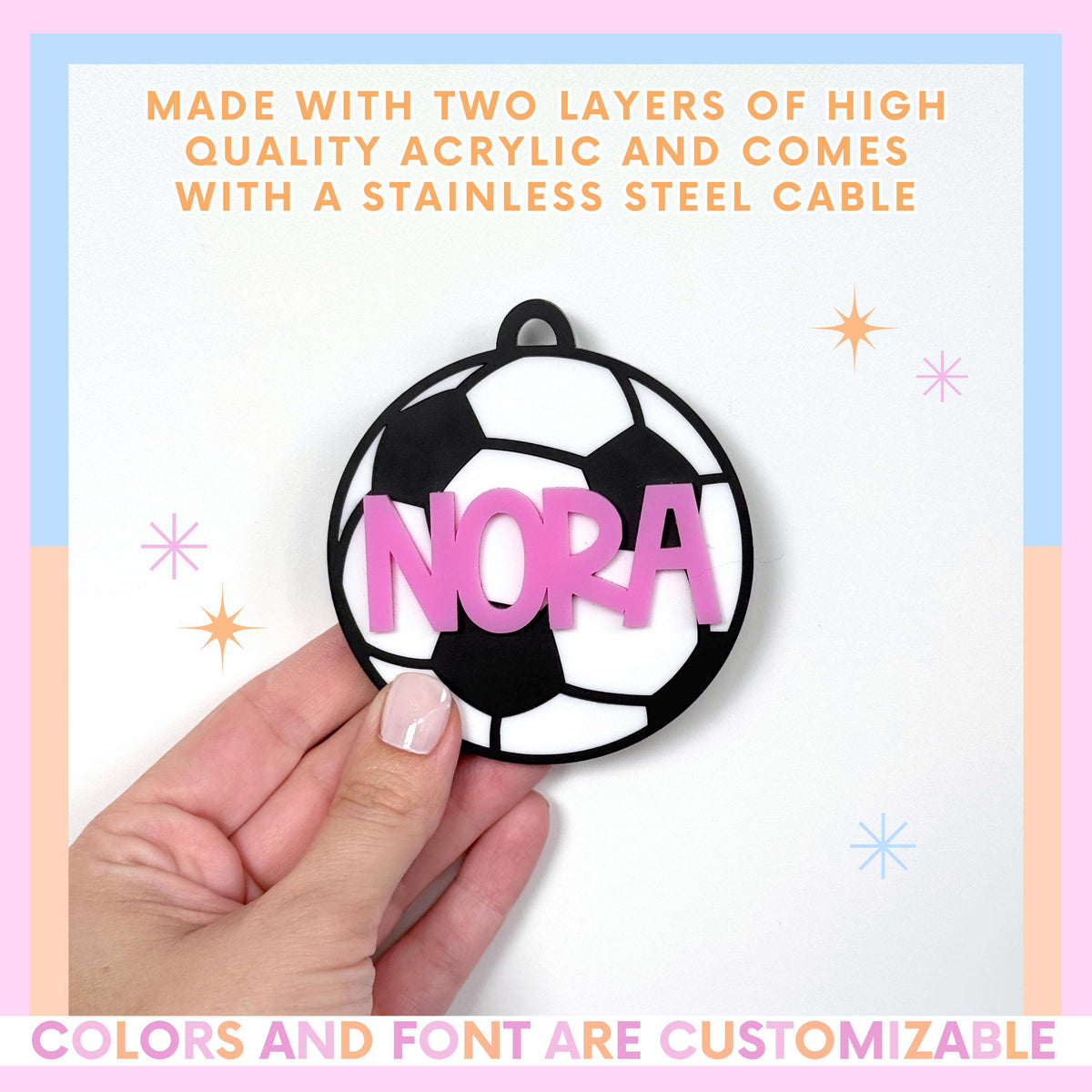 Youth Soccer Team Gift Personalized Bag Tag Custom Player Name Identifier Acrylic Construction Durable Sports Accessory Equipment Organization Tool Birthday Present Team Colors Design Backpack Charm Luggage Identifier Perfect Player Gift