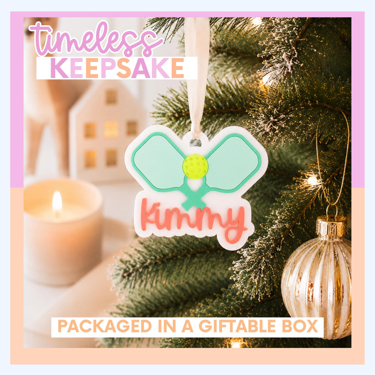 Acrylic Keepsake Ornament Personalized Pickleball Gift Custom Player Name Christmas Holiday Decoration Team Colors Design Athlete Stocking Stuffer Coach Appreciation Gift Sports Holiday Present Durable Custom Number Player Recognition Team