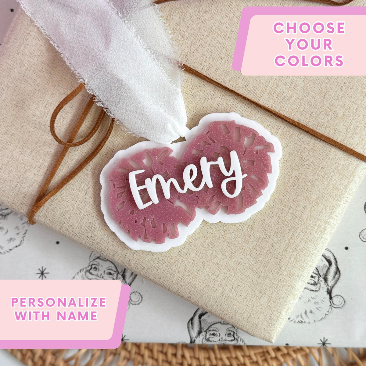 Personalized Christmas Ornament Cheerleader Gift Custom Name Decoration Acrylic Poms Dancer Keepsake Megaphone Design Laser Cut Precision Custom Team Colors Cheer Squad Present Holiday Tree Decoration Stocking Stuffer Gift Cheer Mom Present