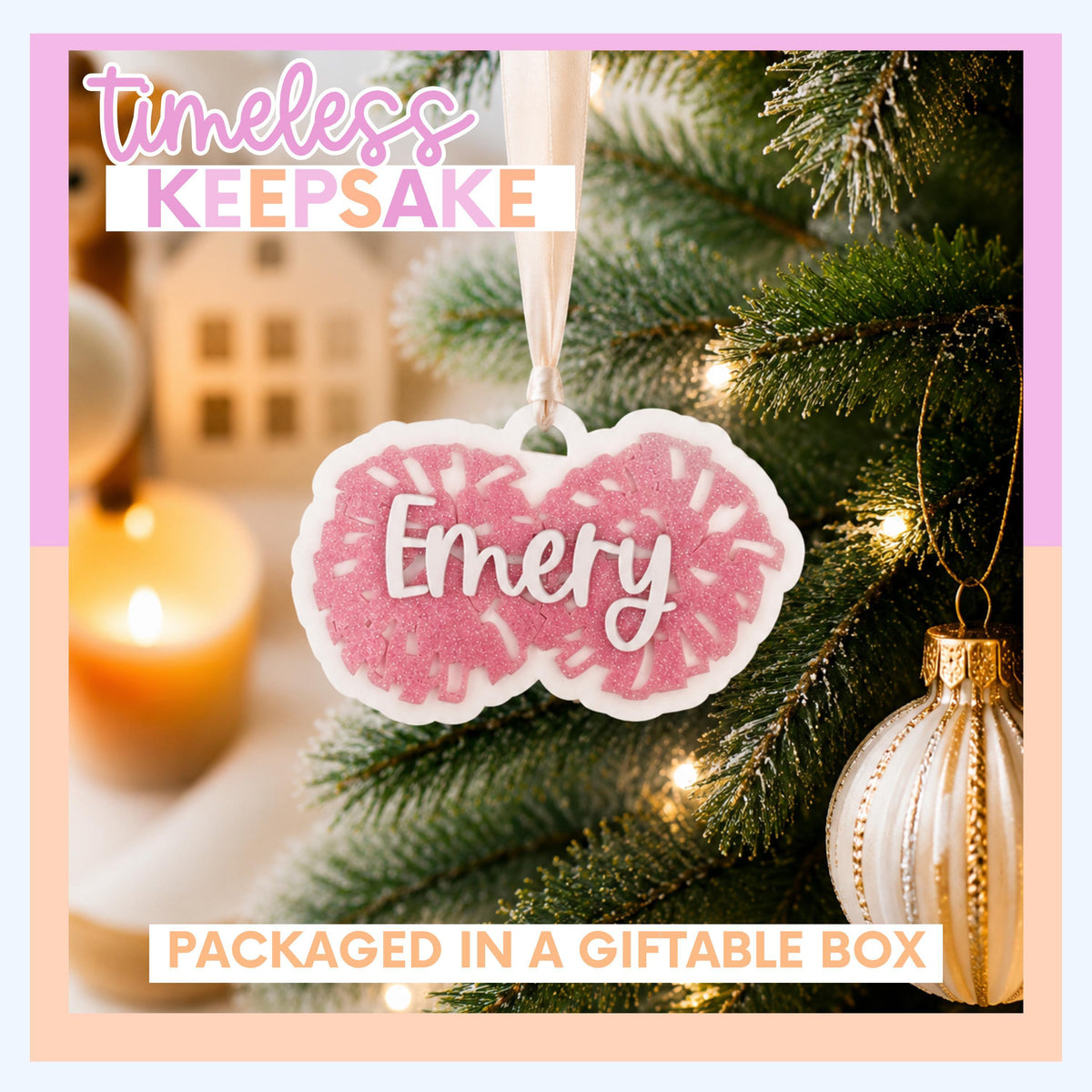 Pom Dancer Gift Custom Ornament Personalized Cheerleader Keepsake Acrylic Decoration Megaphone Name Design Christmas Tree Holiday Present Custom Team Colors Cheer Mom Stocking Stuffer Gift Laser Cut Precision Durable Material Seasonal
