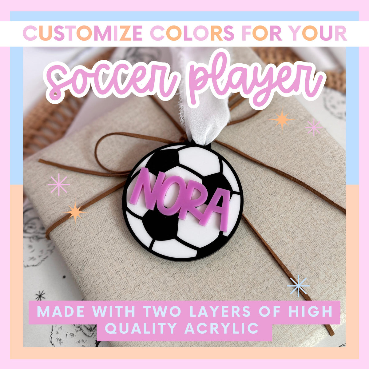 Soccer Christmas Ornament Personalized Player Gift Custom Name Keepsake Holiday Tree Decoration Youth Athlete Present Boy Stocking Stuffer Collection Kid Soccer Gift Acrylic Sports Ornament Team Memory Season Keepsake Durable Gift Idea