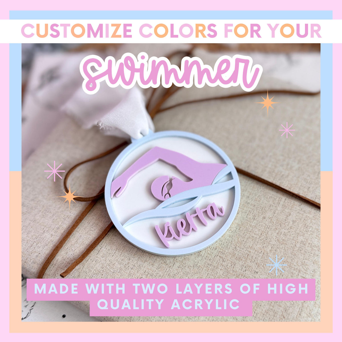 Custom Athlete Ornament Personalized Name Swimming Keepsake Gift Christmas Decoration Durable Acrylic Material Team Recognition Award Memento Holiday Present Perfect Stocking Stuffer Kids Sports Appreciation Gift Customizable Colors Design