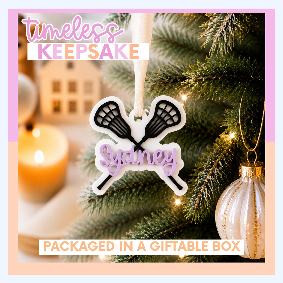 Lacrosse Mom Gift Personalized Player Ornament Custom Name Number Team Colors Acrylic Christmas Keepsake Holiday Tree Hanging Youth Athlete Sports Memento Perfect Stocking Stuffer Coach Gift Durable Construction Beautiful Design Team Parent