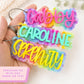 Personalized Name Keychain Custom Acrylic Layered Design Colorful Gift For Kids Birthday Present Backpack Charm Accessory School Bag Identifier Rainbow Color Collection Monogram Tag Sports Equipment Marker Perfect Stocking Stuffer Idea
