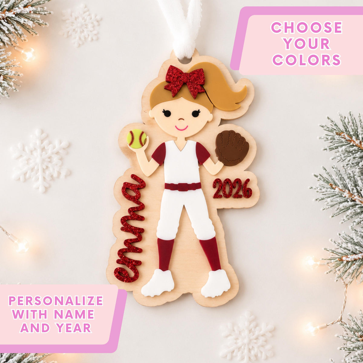 Softball Christmas Ornament for Team Gift for Softball Player Personalized Keepsake Acrylic Backpack Tag Birthday Present for Athlete