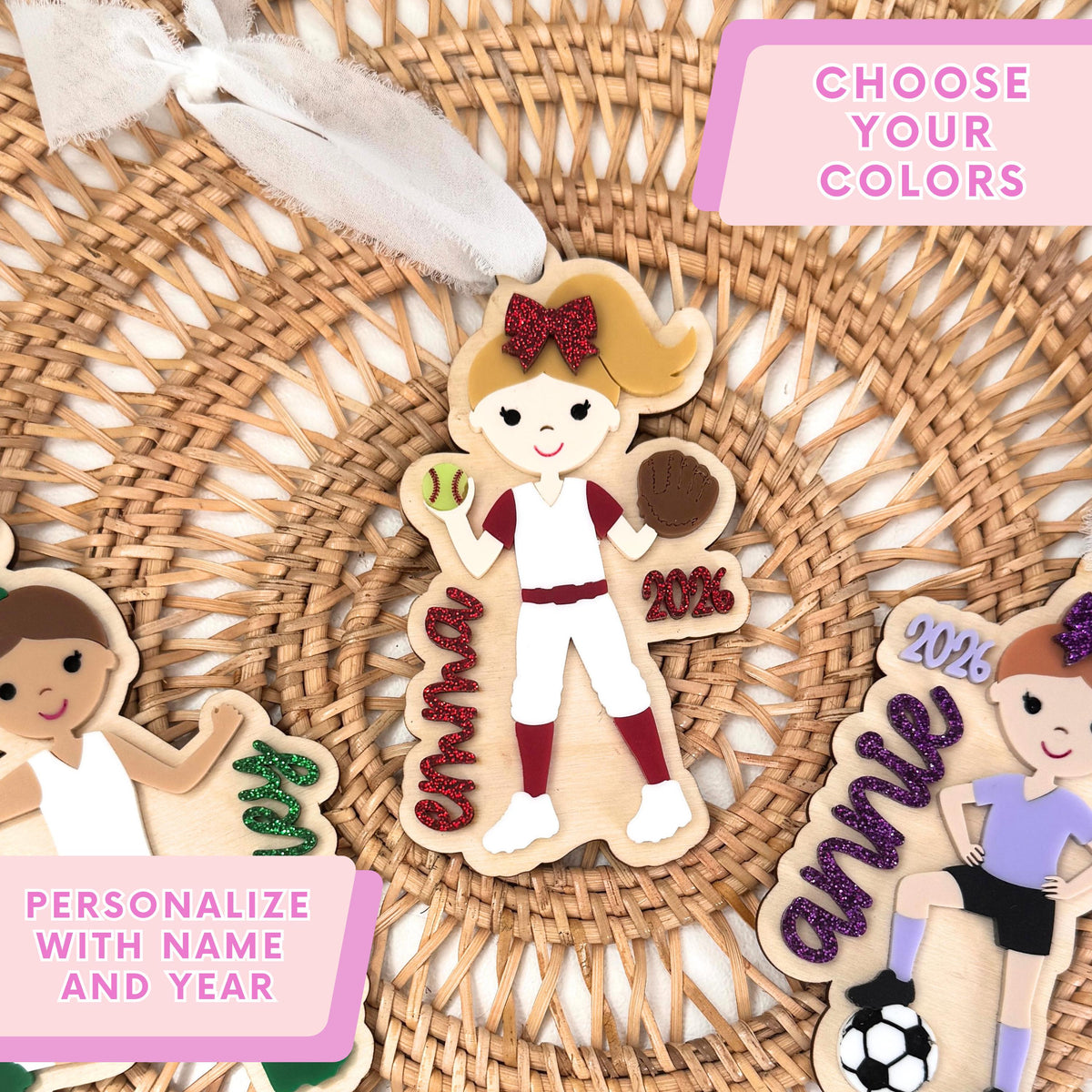 Softball Christmas Ornament for Team Gift for Softball Player Personalized Keepsake Acrylic Backpack Tag Birthday Present for Athlete