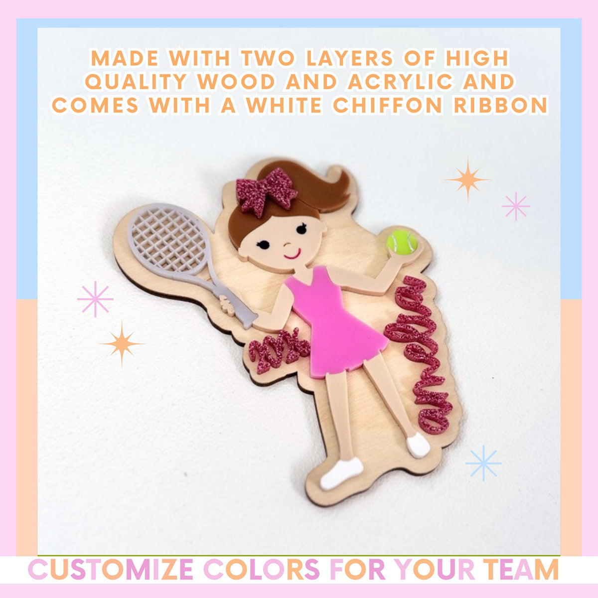Tennis Christmas Ornament for Tennis Team Gift for Tennis Player Personalized Keepsake Acrylic Backpack Tag Birthday Present for Athlete