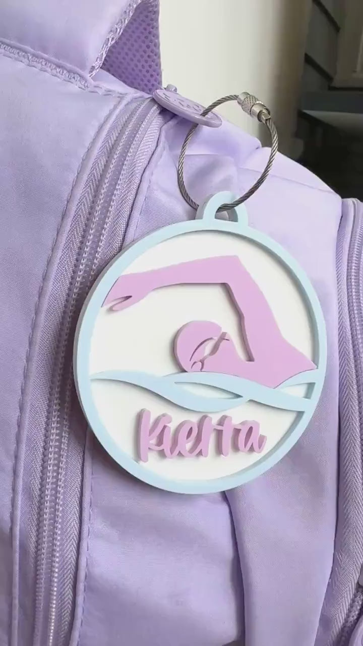 Swim Tag Custom Bag Monogram Keychain Personalized Swimming Gift Sports Backpack Identifier Acrylic Luggage Tag Swimmer Stocking Stuffer