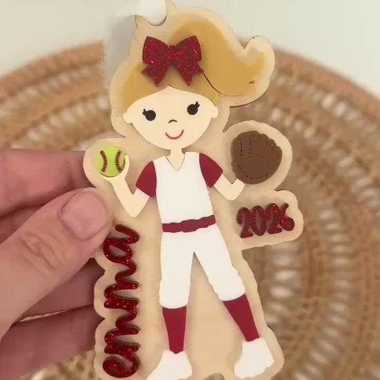 Softball Christmas Ornament for Team Gift for Softball Player Personalized Keepsake Acrylic Backpack Tag Birthday Present for Athlete