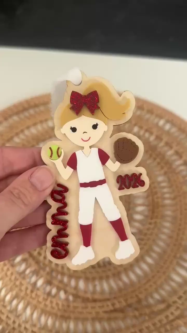 Softball Christmas Ornament for Team Gift for Softball Player Personalized Keepsake Acrylic Backpack Tag Birthday Present for Athlete
