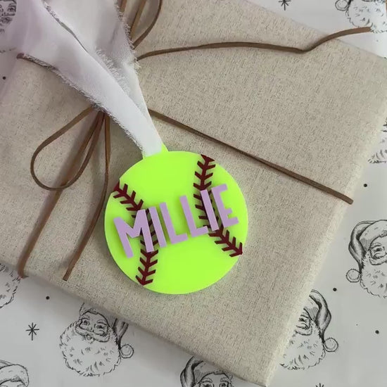 Softball Ornament Personalized Gift Acrylic Christmas Ornament Custom Softball Stocking Stuffer Softball Player Gift for Softball Coach