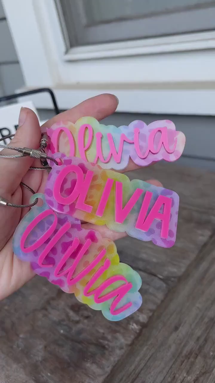 Personalized Name Keychain Custom Acrylic Layered Gift for Kids Custom Bag Tag Rainbow Monogram Bag Tag Sports Bag Tag Backpack Charm