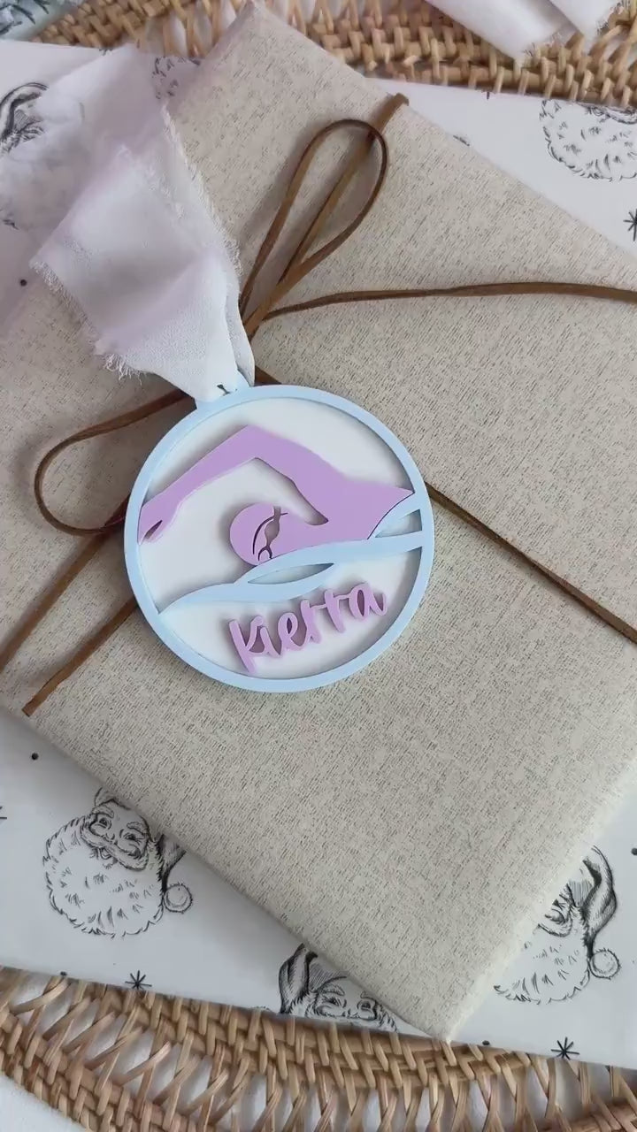 Swimmer Ornament Personalized Gift Christmas Custom Swimming Keepsake Swim Coach Appreciation Swim Team Memento Kids Stocking Stuffer Idea