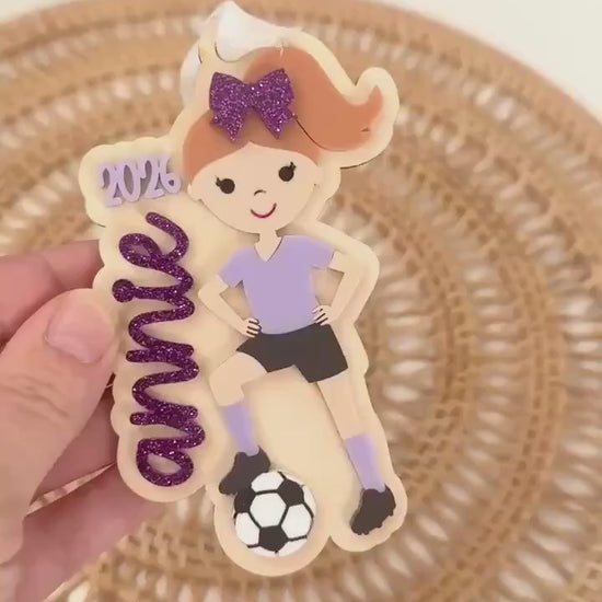 Soccer Christmas Ornament for Soccer Team Gift for Soccer Player Personalized Keepsake Acrylic Backpack Tag Birthday Present for Athlete