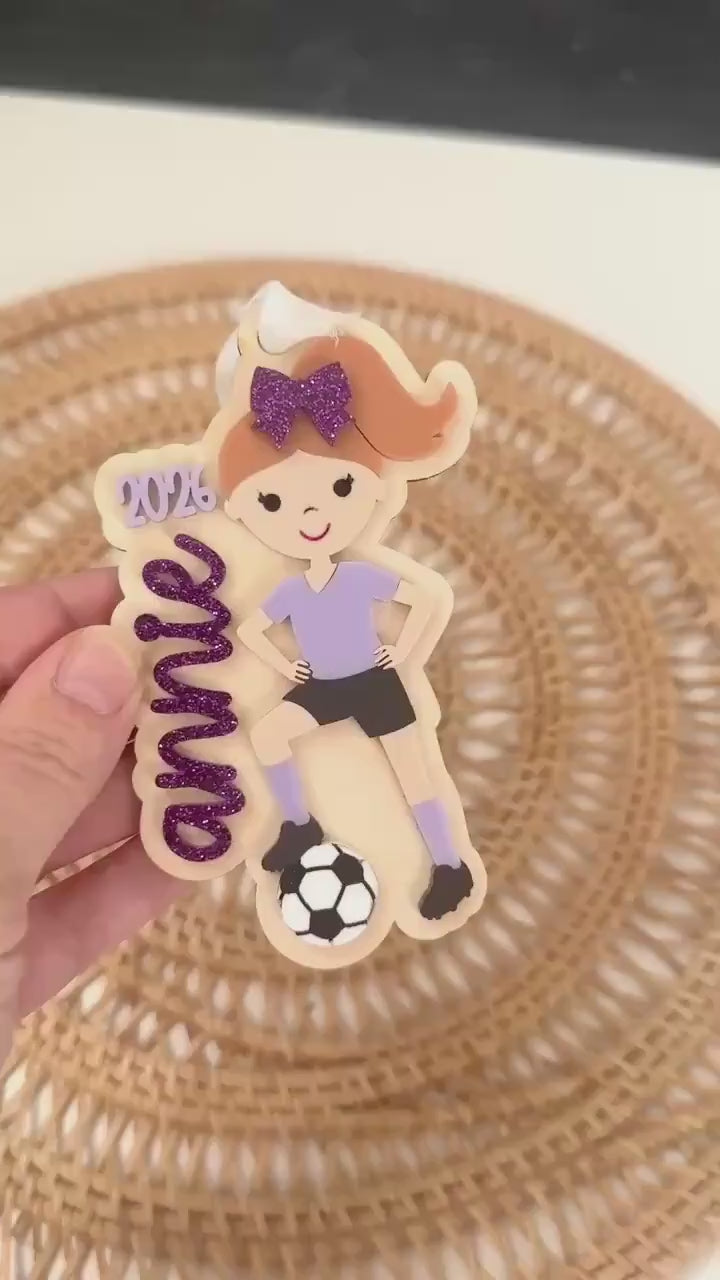 Soccer Christmas Ornament for Soccer Team Gift for Soccer Player Personalized Keepsake Acrylic Backpack Tag Birthday Present for Athlete