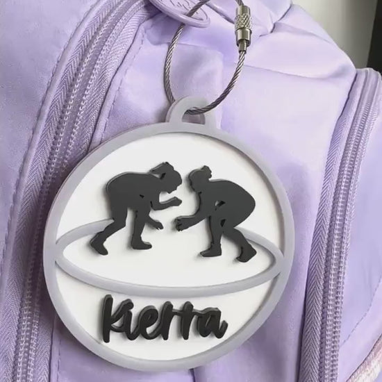 Wrestling Bag Tag Personalized Wrestling Keychain Custom Backpack Charm Acrylic Luggage Tag Gift for Wrestlers Stocking Stuffer Coach Gift