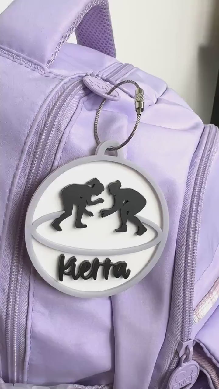 Wrestling Bag Tag Personalized Wrestling Keychain Custom Backpack Charm Acrylic Luggage Tag Gift for Wrestlers Stocking Stuffer Coach Gift