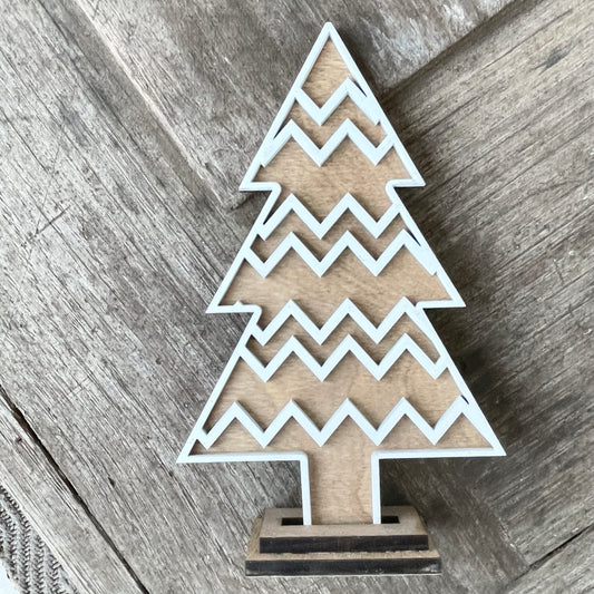 Christmas Tree - 7 inch White - Chevron Design